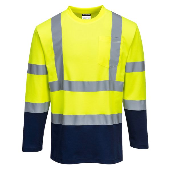 Camiseta manga larga de alta visibilidad reflectiva bicolor amarilla azul S280 PortWest
