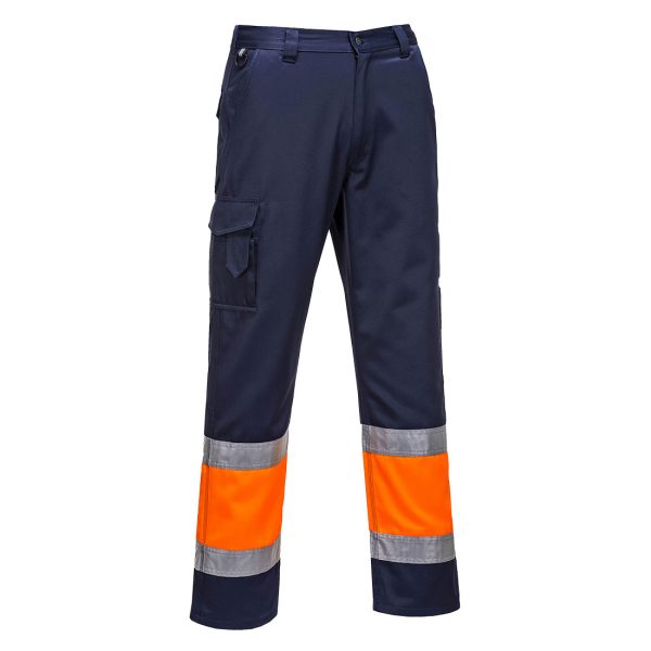 Pantalon de alta visibilidad reflectiva bicolor Azul y Naranja E049 PortWest