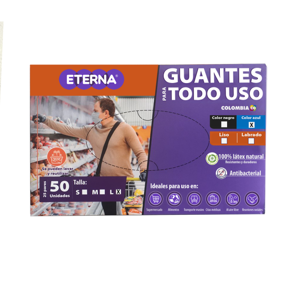 Guantes Corto Latex Azul Todo Uso Talla: M x 50 Un  Eterna - Imagen 2