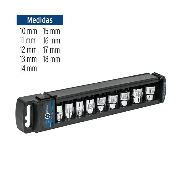 Juego de 9 dados cuadro 3/8" mm Truper